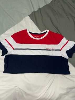 Nautica Red White Navy Striped Short Sleeve Tee